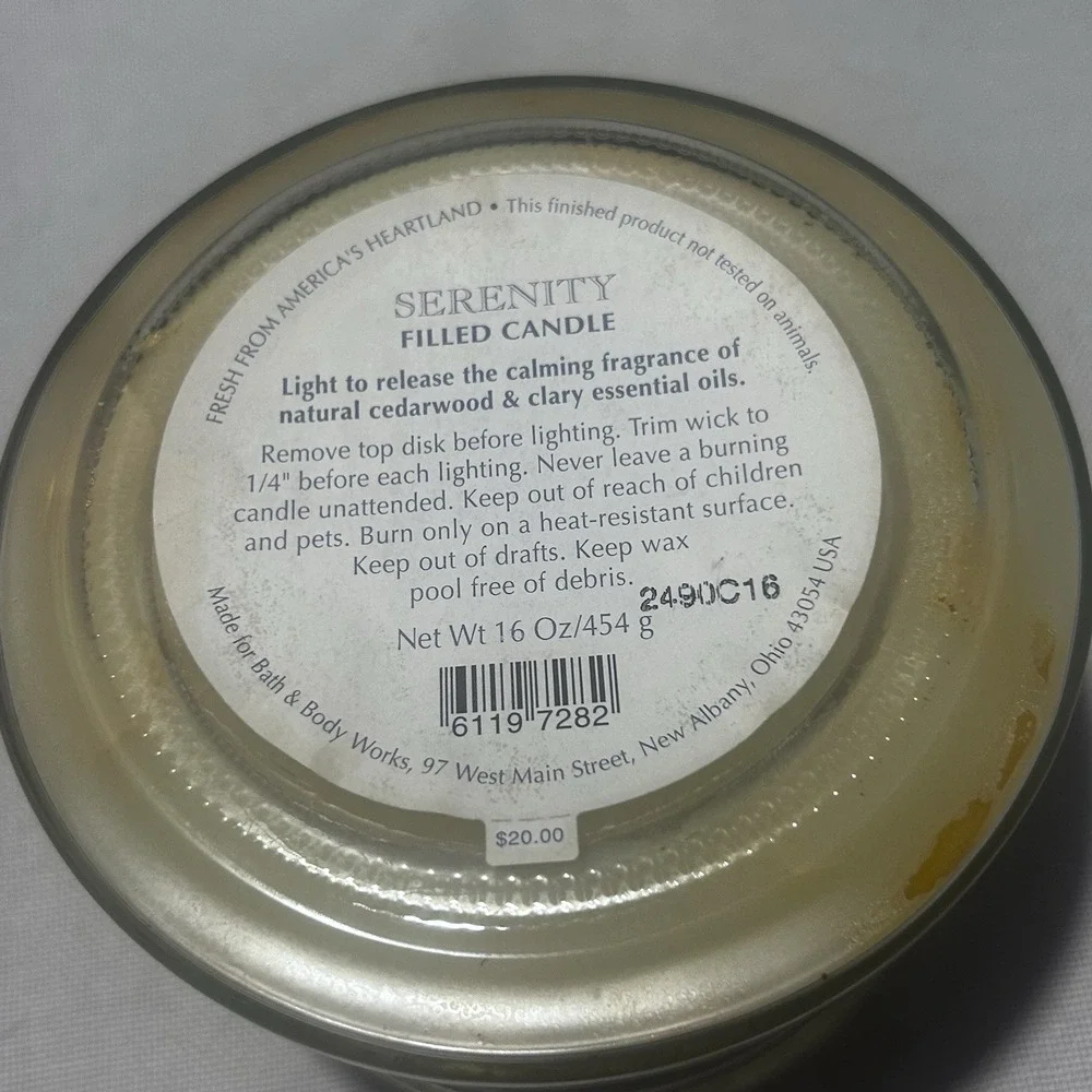 Bath and Body Works Aromatherapy Serenity Candle 16oz Cedarwood Clary 2490C16
